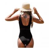 Women's XS Solid V-Neck Mesh One-Piece Swimsuit