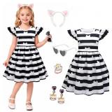 Cat Striped Dress with Headband Earings