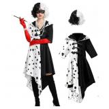 Crula Devil Costume Women Black & White Spotted Fa