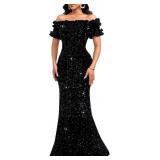 $66 Women Sexy Sequin Off Shoulder Ruffle Short Sl