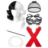6 Pcs Costume Set Black White Wig Mask Gloves, 192