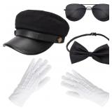 Chauffeur Costume Limo Taxi Hat Gloves Set Black B