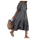 Women's Retro Lantern Puff Sleeve Plaid Dress