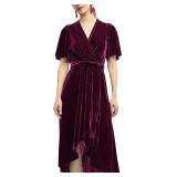 Large Womens Velvet Pleated Wrap Tie Waist Elegant