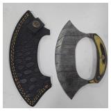 Damascus Steel Ulu Knife w/ Leather