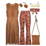 7 Pieces 60s 70s Women Hippie Costume Fringe