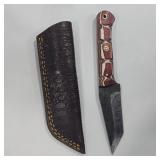 Damascus Tanto Knife w/ Wood Handle & Sheath