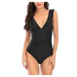Medium Women's One Piece Swimsuit Ruffled Lace Up
