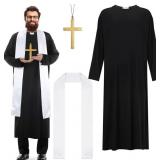 Xl 3 Pcs Priest Costume Set for Men Halloween Cosp