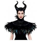 Black Feather Shawl with Demon Horns Halloween Cos