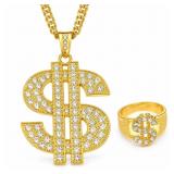 Dollar Sign Necklace, Fake Gold Chain, & Ring