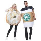 Unisex Adult Couples Bagel Coffee Costume 2 Pc Jum