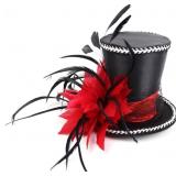 Mini Top Hat Red Feather Fascinator Cocktail