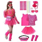 80s Outfit for Kids Girls 16 Pcs 80s Costume Acces
