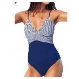 XS Women S Blue and Stripe One Piece Swimsuit XS