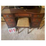 Vanity with glass top with bench and mirror