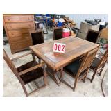 Solid wood antique dining table w/extension & 6 matching  chairs