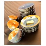 29 PC LUSTERWARE CHINA WITH PERIWINKLE AND PEACH