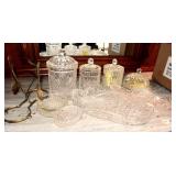 VINTAGE GLASSWARE WITH BISCUIT JARS