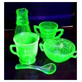 5 PIECES VINTAGE DEPRESSION GREEN URANIUM GLASS