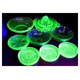 8 PC VINTAGE DEPRESSION GREEN URANIUM GLASS