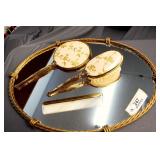 GOLDTONE VANITY SET WITH WALL MIRROR