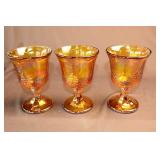3 VINTAGE CARNIVAL GLASS GOBLETS
