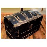 VINTAGE TIN AND WOOD DOME TOP TRUNK