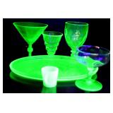 6 PC VINTAGE DEPRESSION GREEN URANIUM GLASS