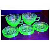 5 PC VINTAGE DEPRESSION GREEN URANIUM GLASS