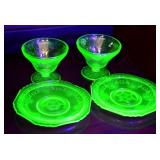 4 PC VINTAGE FLORENTINE GREEN URANIUM GLASS