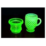 2 PIECES VINTAGE YELLOW VASELINE GLASS