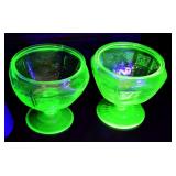 2 VINTAGE DEPRESSION GREEN URANIUM GLASS PRINCESS