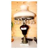 VINTAGE CRANBERRY GLASS LAMP WITH GLASS SHADE