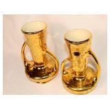 PAIR MCM HAND DECORATED GOLD VASES