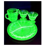 4 PC VINTAGE COLONIAL KNIFE AND FORK URANIUM GLASS