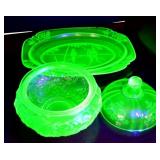 3 PC VINTAGE DEPRESSION GREEN URANIUM GLASS