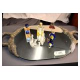 SILVER COLOR HANDLED MIRROR TRAY WITH COLLECTION