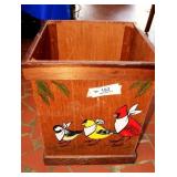WOOD BIN DECORATED WITH BIRDS