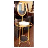 VINTAGE BAMBOO WASH STAND WITH BOWL AND MIRROR