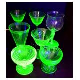 7 PC VINTAGE DEPRESSION GREEN URANIUM GLASS