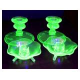 4 PC VINTAGE DEPRESSION GREEN URANIUM GLASS