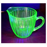 VINTAGE GREEN URANIUM GLASS SUNFLOWER PITCHER