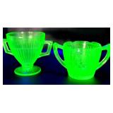 Depression Green Uranium Glass Sugar Bowls