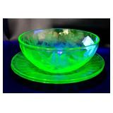 3 PC Depression Green Uranium Glass Poinsettia