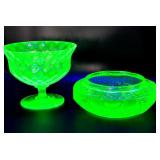 2 PC Depression Green Uranium Glass