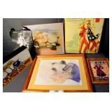 Lot With Framed Art Under Glass And Metal Signs