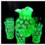 Fenton Green Uranium Glass Pitcher and Tumblers