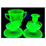 Depression Green Uranium Glass Candleholders Lot
