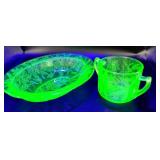 Uranium Green Depression Glass Bowl and Sugar